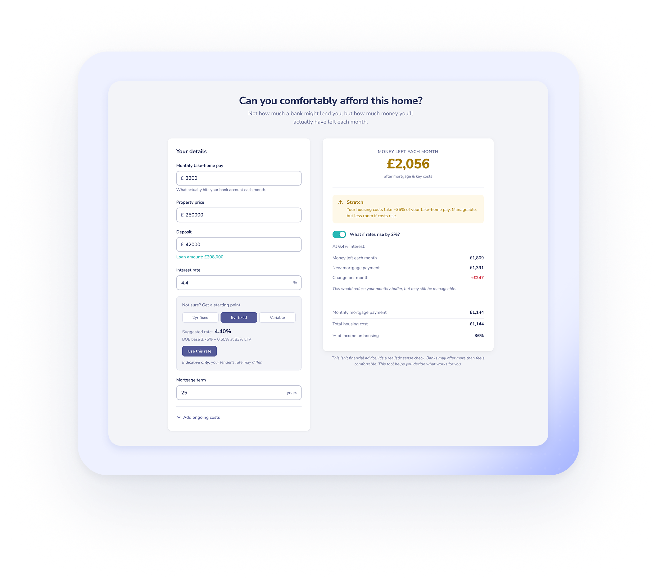 Breathing Room Mortgage Calculator Screenshot