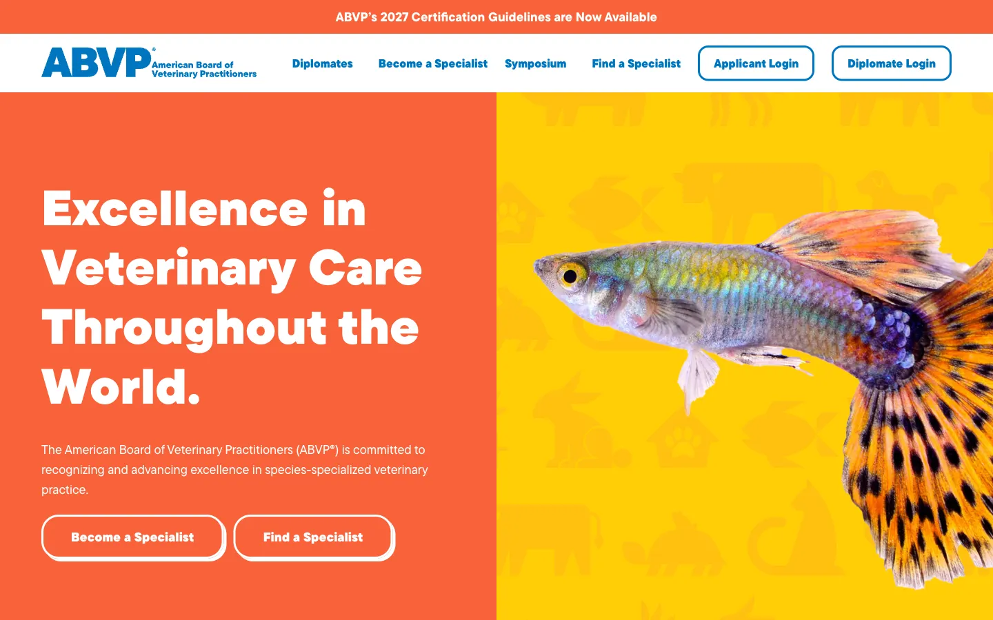American Board of Veterinary Practitioners homepage screenshot