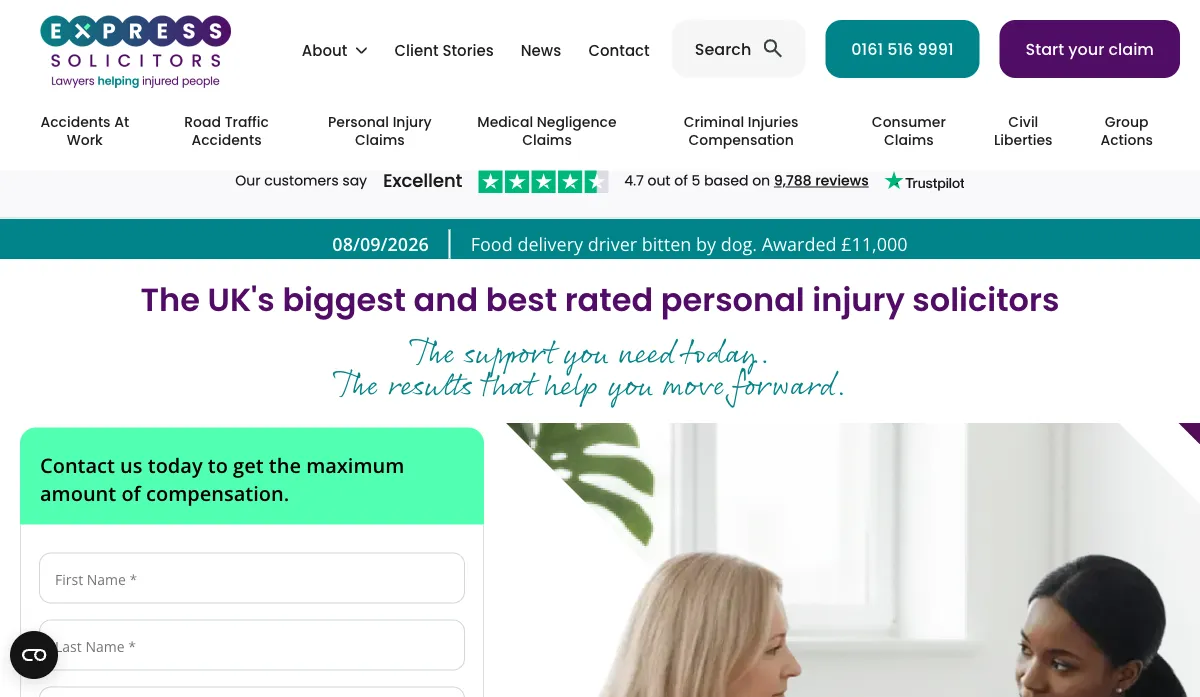 Express Solicitors homepage screenshot